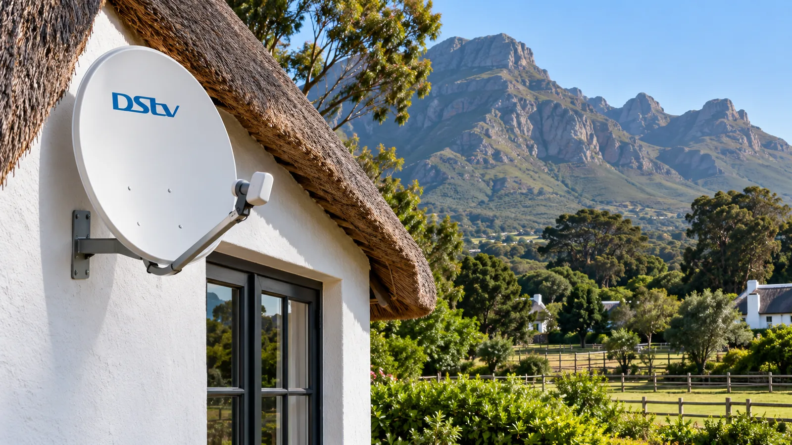 DStv dish on a Noordhoek thatched house that still receives DStv Compact channels