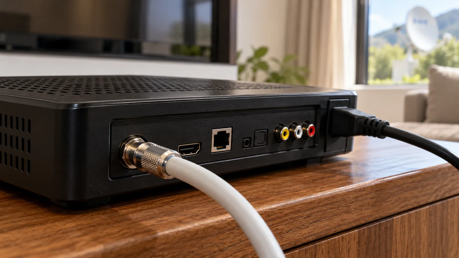 Back of a decoder in Noordhoek with the coaxial cable connected to LNB IN