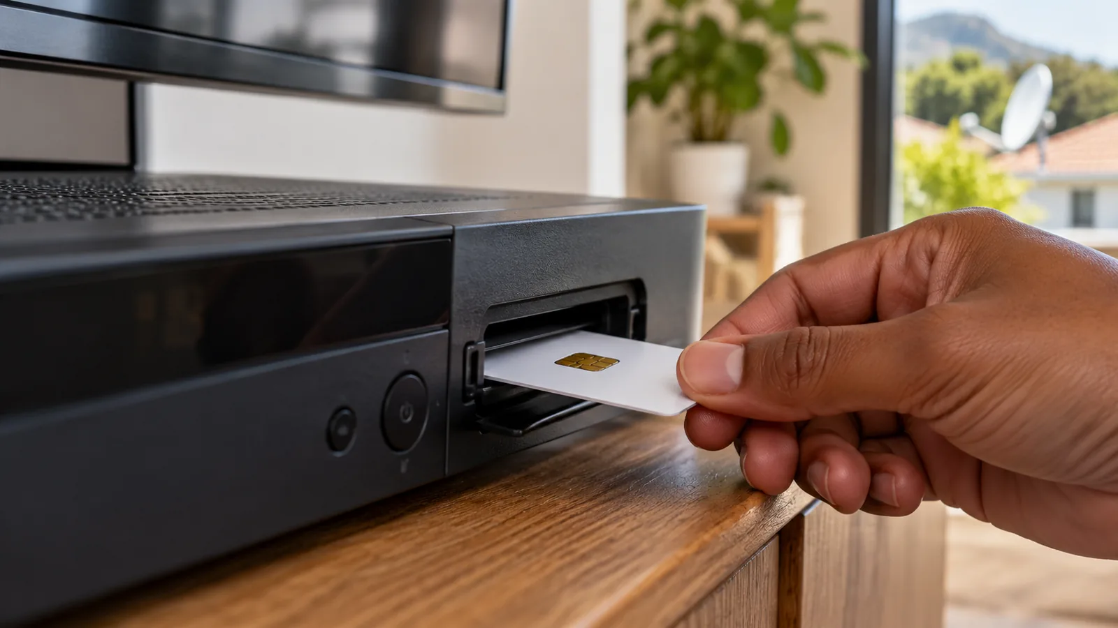 Close-up of a smartcard going into a decoder in a Noordhoek home