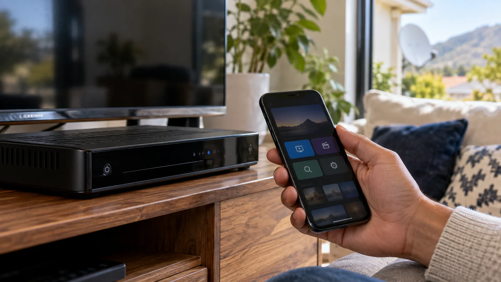 Phone beside a decoder showing how to activate DStv decoder in Noordhoek