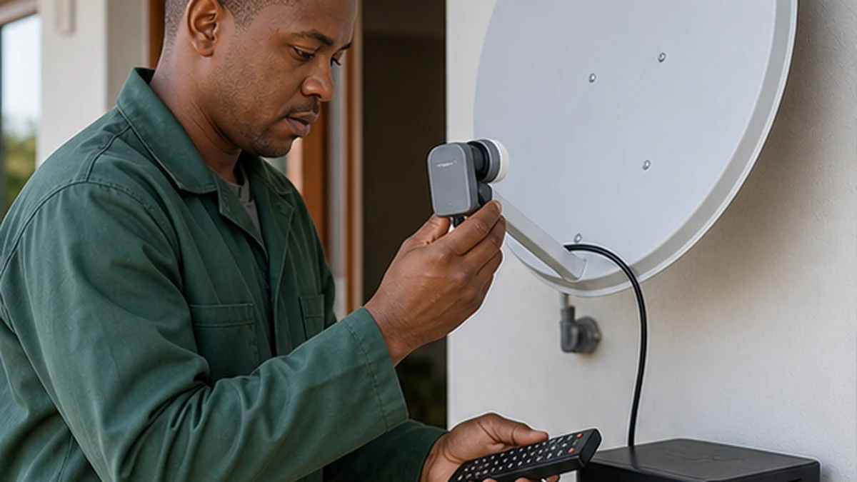 Installer connecting an Openview HD decoder in a Noordhoek home